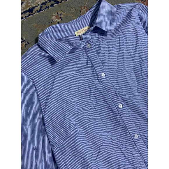 Sweet Magnolia Blue & White Long Sleeve Striped Tiered Mini Cotton Dress, L - Picture 4 of 4